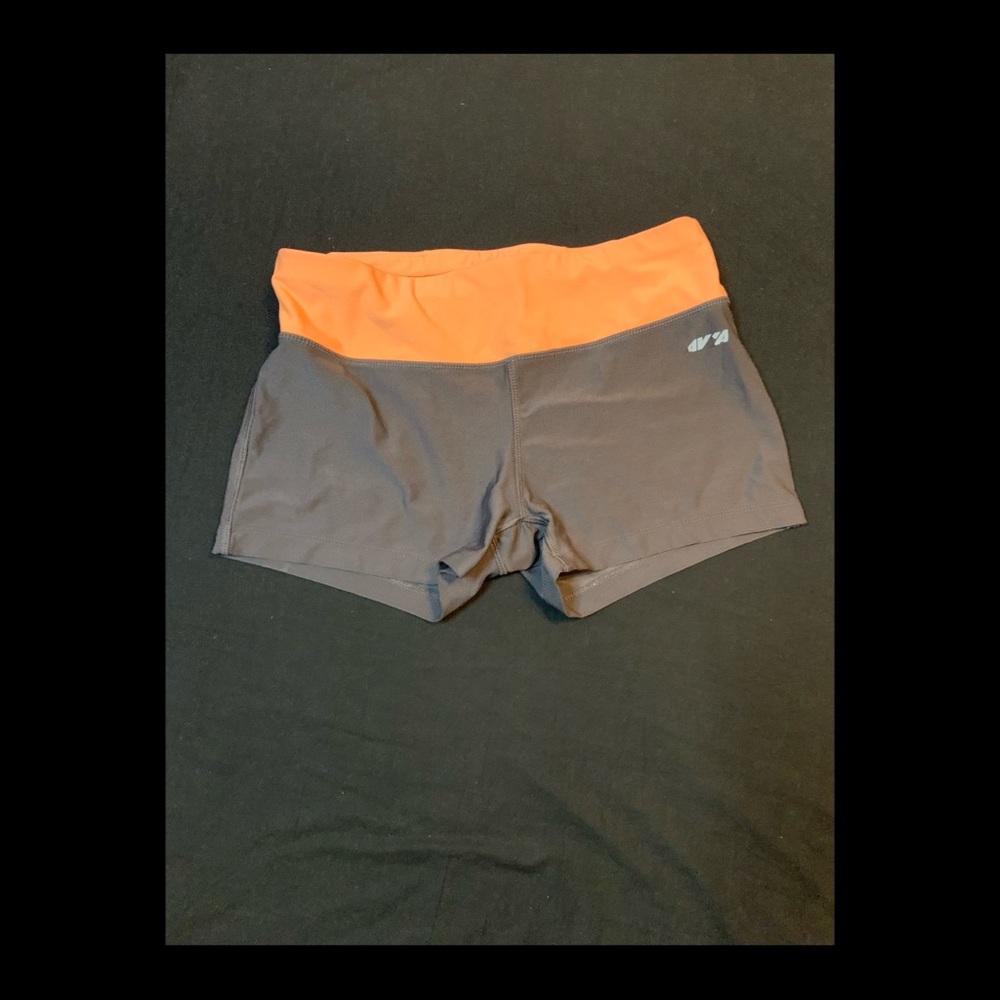 Spandex shorts. Size small. Grey and orange.